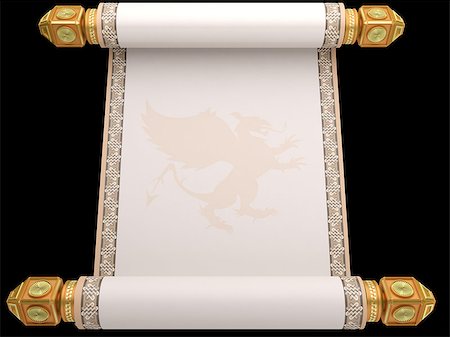 The old manuscript a roll on a gold basis isolated on a white background Stock Photo - Budget Royalty-Free & Subscription, Code: 400-04403759