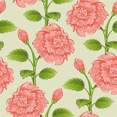 peonies illustration - Seamless from pink peony and green leaves.Clipping Mask.(can be repeated and scaled in any size) Stock Photo - Budget Royalty-Free & Subscription, Code: 400-04403804