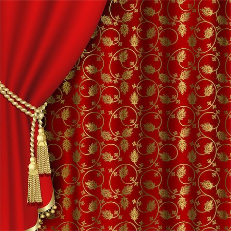 simsearch:400-04403800,k - Red curtain with gold pattern. Clipping Mask Photographie de stock - Aubaine LD & Abonnement, Code: 400-04403800