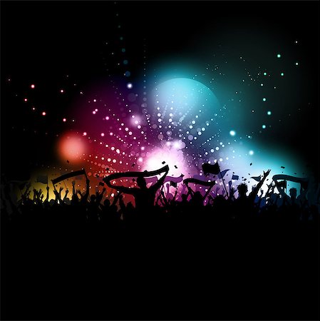 party banner - Silhouette of a crowd with banners and flags on a disco lights background Stock Photo - Budget Royalty-Free & Subscription, Code: 400-04403826
