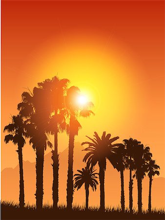 simsearch:400-04389594,k - Tropical landscape with silhouettes of palm trees against a sunset sky Stock Photo - Budget Royalty-Free & Subscription, Code: 400-04403830
