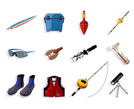 fish in box - cartoon fishing equipment tools icon set ,vector Stock Photo - Budget Royalty-Free & Subscription, Code: 400-04403867