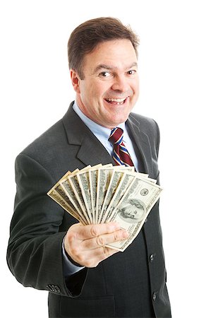 simsearch:400-05347520,k - Rich, successful businessman holding a wad of cash.  Isolated on white. Photographie de stock - Aubaine LD & Abonnement, Code: 400-04414092