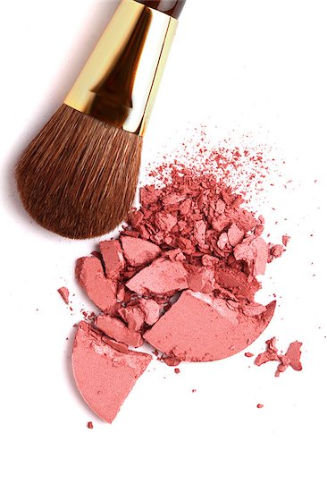 Cosmetic powder brush and crushed blush palette isolated on white Stock Photo - Royalty-Free, Artist: kadroff, Image code: 400-04414643