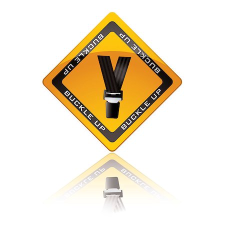 Yellow warning sign with reflection for buckle up seat belt Stock Photo - Budget Royalty-Free & Subscription, Code: 400-04415139