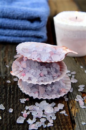Spa still life .Bath lilac salt, towel and  candle Stock Photo - Budget Royalty-Free & Subscription, Code: 400-04415223