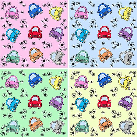 seamless car patterns with four different background colours Stock Photo - Budget Royalty-Free & Subscription, Code: 400-04415467