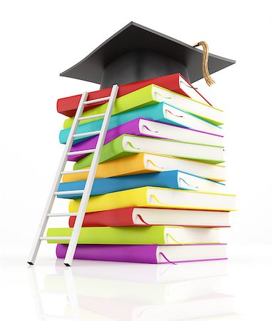 staircase of challenges - graduation cap on the top of stack of books with white ladder -rendering Stock Photo - Budget Royalty-Free & Subscription, Code: 400-04415628