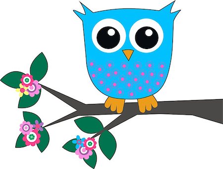 pattern art owl - a cute little blue owl sitting on a branch Stock Photo - Budget Royalty-Free & Subscription, Code: 400-04415650