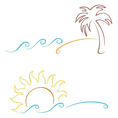 sun designs vector - Tropics symbols with palm sun and sea Stock Photo - Budget Royalty-Free & Subscription, Code: 400-04416254