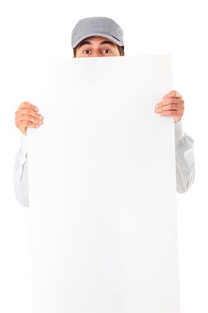 simsearch:400-05368656,k - A portrait of a young man holding a banner over white background Stockbilder - Microstock & Abonnement, Bildnummer: 400-04416266