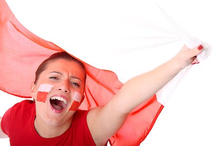 football faces paintings pictures - A picture of a happy Polish female fan cheering against Polish flag Stock Photo - Budget Royalty-Free & Subscription, Code: 400-04416271