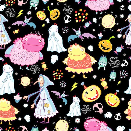 simsearch:400-06881290,k - seamless pattern of the fun of monsters and skulls on a black background Stockbilder - Microstock & Abonnement, Bildnummer: 400-04416368