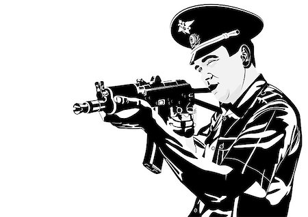 The illustration on military issues. A man in uniform ready to fire from automatic weapons Foto de stock - Super Valor sin royalties y Suscripción, Código: 400-04416524