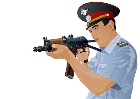The illustration on military issues. A man in uniform ready to fire from automatic weapons Stock Photo - Budget Royalty-Free & Subscription, Code: 400-04416523
