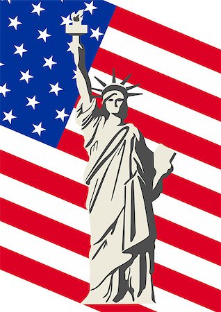 statue of liberty on the flag - Statue of Liberty in the background the Stars and Stripes USA Stock Photo - Budget Royalty-Free & Subscription, Code: 400-04416530