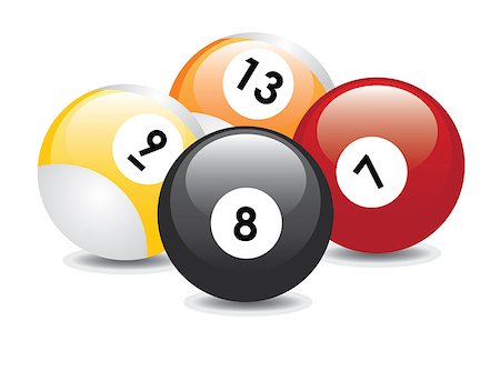 simsearch:400-04309950,k - Four billiard balls with numbers: seven, eight, nine and thirteen. Also available as a Vector in Adobe illustrator EPS 8 format, compressed in a zip file. Foto de stock - Royalty-Free Super Valor e Assinatura, Número: 400-04416718