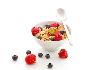 simsearch:400-04416748,k - photo of delicious breakfast isolated on white made of corn flakes with berries and fresh milk Stock Photo - Budget Royalty-Free & Subscription, Code: 400-04416755