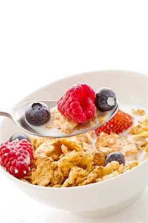 simsearch:400-04416748,k - photo of delicious breakfast isolated on white made of corn flakes with berries and fresh milk Stock Photo - Budget Royalty-Free & Subscription, Code: 400-04416760