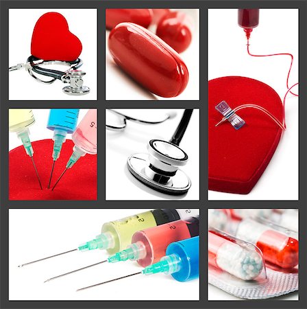 Medical collage with syringes stethoscope and pills Stock Photo - Budget Royalty-Free & Subscription, Code: 400-04416799