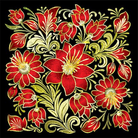 abstract black grunge background with red floral ornament Stock Photo - Budget Royalty-Free & Subscription, Code: 400-04416901