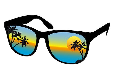 sunglasses with sea sunset and palm trees, vector Stock Photo - Budget Royalty-Free & Subscription, Code: 400-04416931
