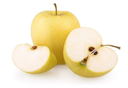 simsearch:400-09066237,k - Ripe yellow apple with slices isolated on white Photographie de stock - Aubaine LD & Abonnement, Code: 400-04417269
