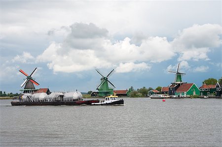 simsearch:400-07569215,k - barge passing by with some typical dutch windmills in the background Stock Photo - Budget Royalty-Free & Subscription, Code: 400-04417845