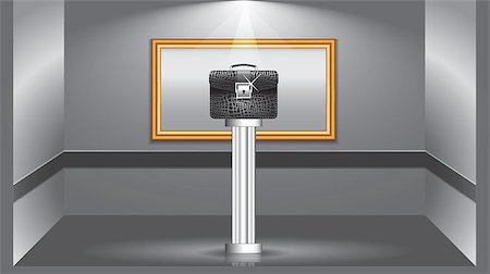 financial portfolio - The art of business concept illustration. Black leather briefcase exhibited in the art gallery Stock Photo - Budget Royalty-Free & Subscription, Code: 400-04417859