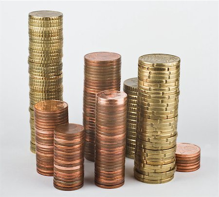 stacks of euro coins in grey background Stock Photo - Budget Royalty-Free & Subscription, Code: 400-04417946