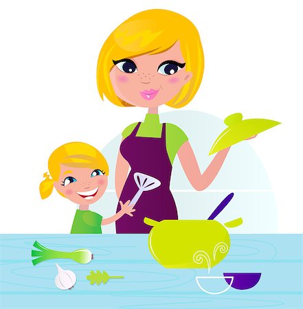 Mother and daughter cooking. Vector Illustration isolated on white. Stock Photo - Budget Royalty-Free & Subscription, Code: 400-04418249