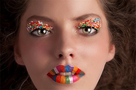 pic lipstick girls - close up portrait of a young beautiful girl with rainbow lips and candy make up on her eyes Stock Photo - Budget Royalty-Free & Subscription, Code: 400-04418494