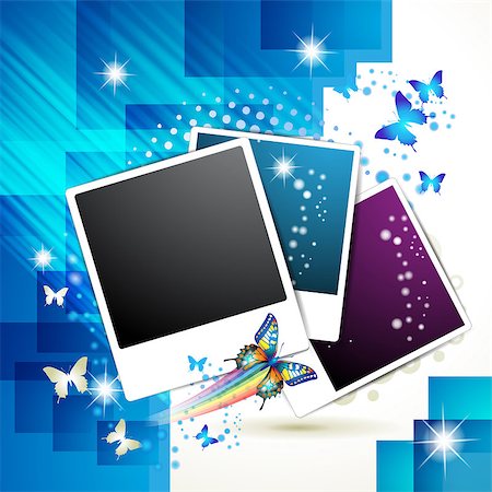 fake butterflies - Photos collection and butterflies over blue background Stock Photo - Budget Royalty-Free & Subscription, Code: 400-04418747