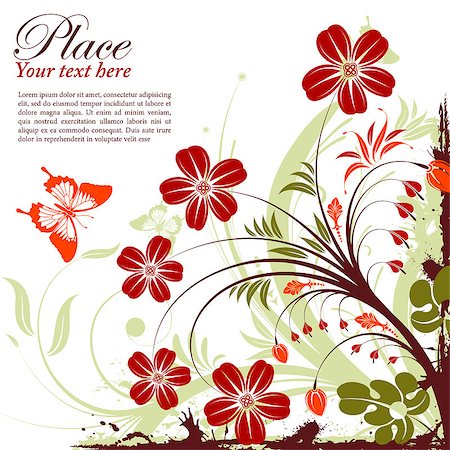simsearch:400-04350075,k - Grunge floral frame with butterfly, element for design, vector illustration Fotografie stock - Microstock e Abbonamento, Codice: 400-04418770