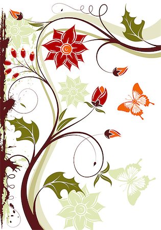 elegant brown borders - Grunge floral frame with butterfly, element for design, vector illustration Stock Photo - Budget Royalty-Free & Subscription, Code: 400-04418771