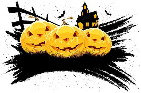 simsearch:400-06084547,k - Grungy Halloween background with pumpkins  bats and house isolated on white Stock Photo - Budget Royalty-Free & Subscription, Code: 400-04418871