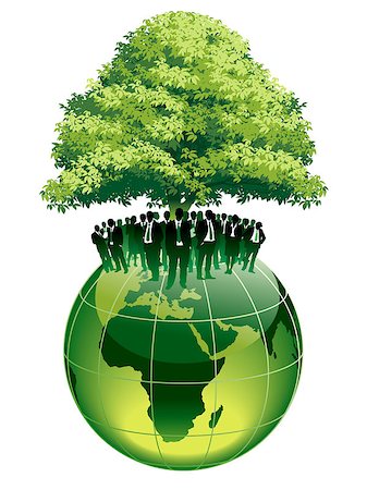 simsearch:400-04082063,k - Businesspeople are standing on a large world globe, under a big green tree Stock Photo - Budget Royalty-Free & Subscription, Code: 400-04419053