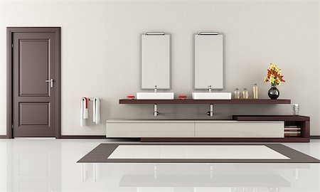 elegant minimalist bathroom with two sink - rendering Stock Photo - Budget Royalty-Free & Subscription, Code: 400-04419074