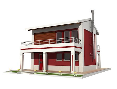 three-dimensional contemporary house on white background exclusive design - rendering Stock Photo - Budget Royalty-Free & Subscription, Code: 400-04419076