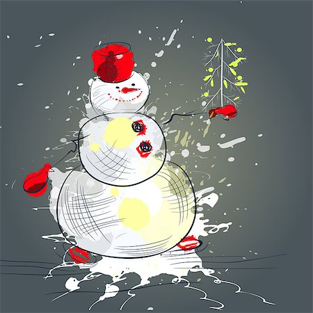 snowman hand up - Christmas card with snowman Stock Photo - Budget Royalty-Free & Subscription, Code: 400-04419308