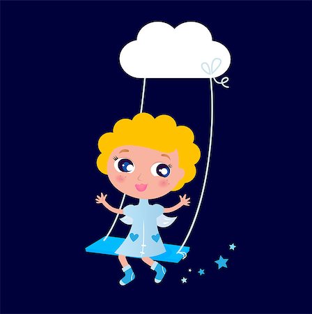 Cute angel Kid swinging in Air. Vector cartoon Illustration. Stock Photo - Budget Royalty-Free & Subscription, Code: 400-04419344