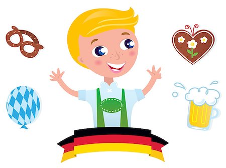 Blond boy with traditional Octoberfest symbols. Vector Illustration. Stock Photo - Budget Royalty-Free & Subscription, Code: 400-04419346