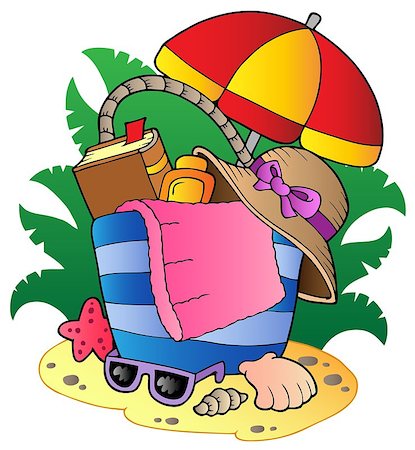 simsearch:400-04419402,k - Cartoon beach bag with umbrella - vector illustration. Photographie de stock - Aubaine LD & Abonnement, Code: 400-04419357