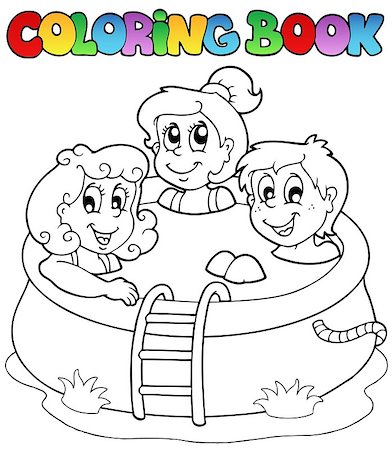 Coloring book with kids in pool - vector illustration. Stock Photo - Budget Royalty-Free & Subscription, Code: 400-04419373