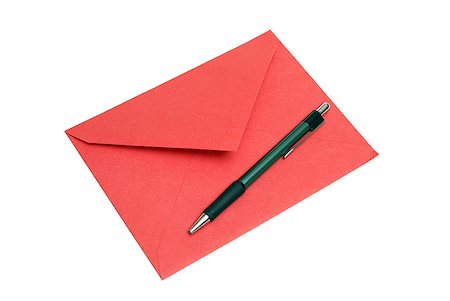 An isolated shot of a red envelope with a pen for someone to write a note or letter of correspondence. Stock Photo - Budget Royalty-Free & Subscription, Code: 400-04419433