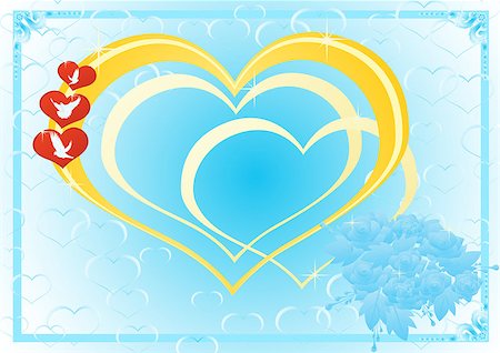 Red hearts with doves on a path of heart and a bridal bouquet of flowers on a background of hearts. Stock Photo - Budget Royalty-Free & Subscription, Code: 400-04419581