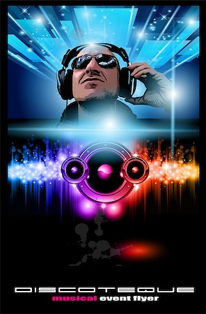 simsearch:400-06357823,k - Disco Music Flyer with Disk Jockey Shape and Rainbow lights. Ready for Poster of night event. Foto de stock - Super Valor sin royalties y Suscripción, Código: 400-04419739