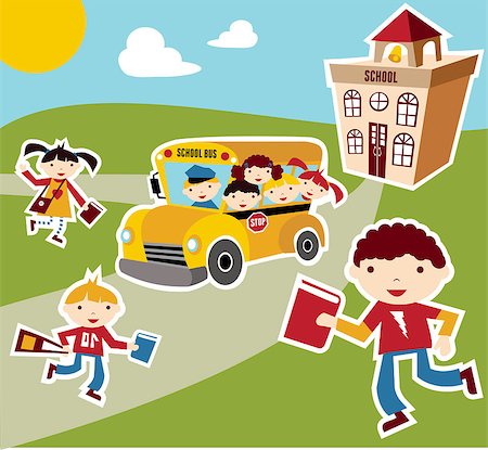 school of driving - Back to school concept illustration background. Bus, children and school facade composition. Stock Photo - Budget Royalty-Free & Subscription, Code: 400-04410139