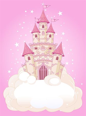 Illustration of a Fairy Tale princess pink castle in the sky Stock Photo - Budget Royalty-Free & Subscription, Code: 400-04410275