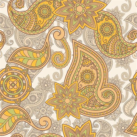 vector seamless hand drawn paisley pattern, clipping masks Stock Photo - Budget Royalty-Free & Subscription, Code: 400-04410299